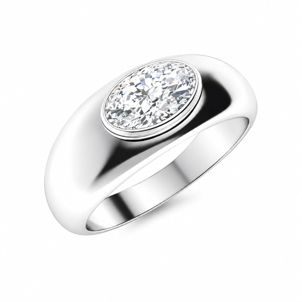 Oval Cut Solitaire Bezel Set Lab Grown Diamond Engagement Ring For Men