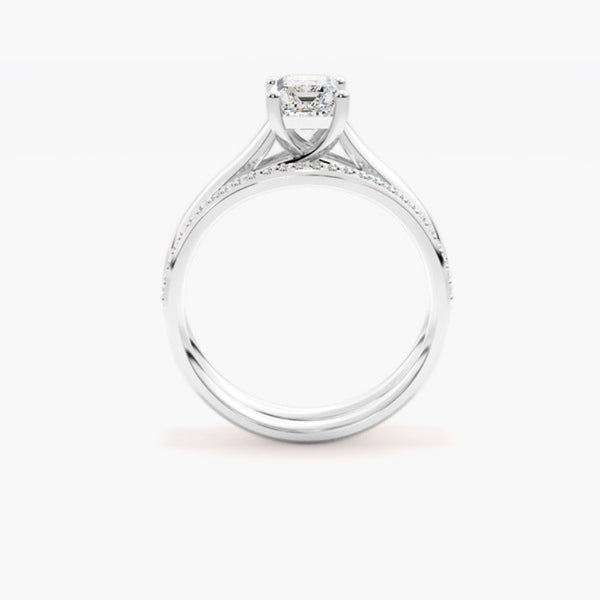Emerald Cut Moissanite Solitaire Wedding Ring Set