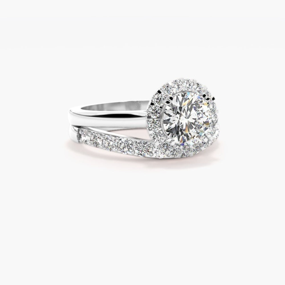 Round Cut Moissanite Halo Ring Set For Wedding