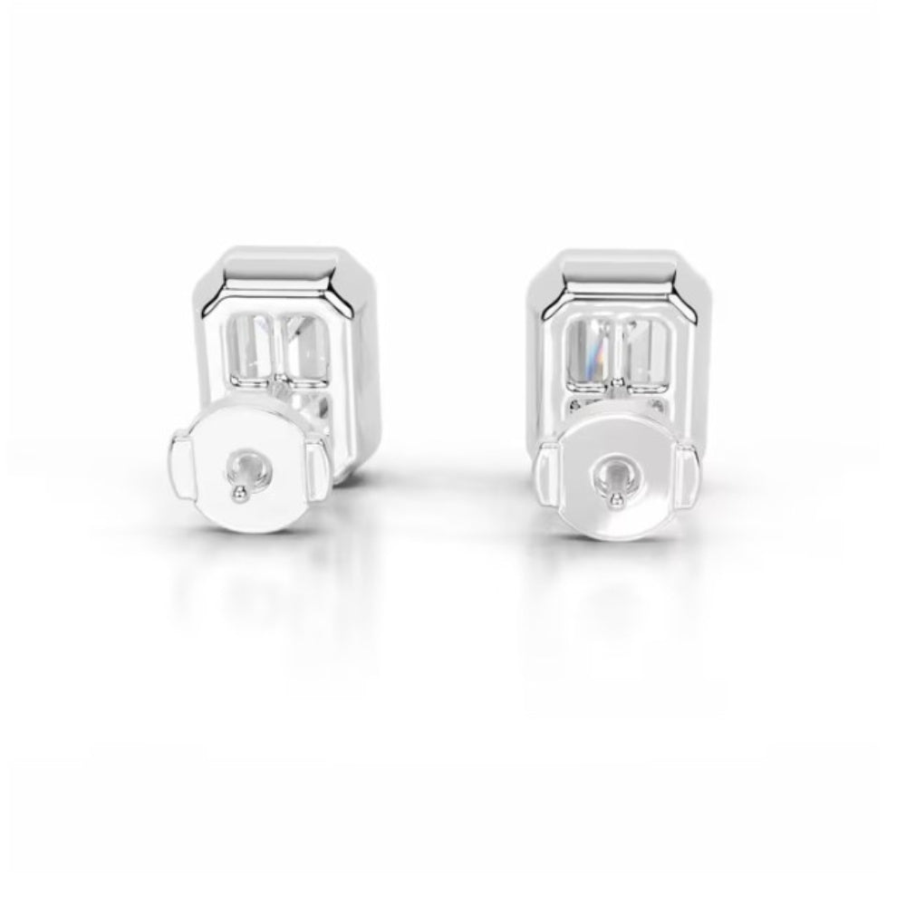 Emerald Cut Bezel Set  Moissanite Solitaire Earring For Women