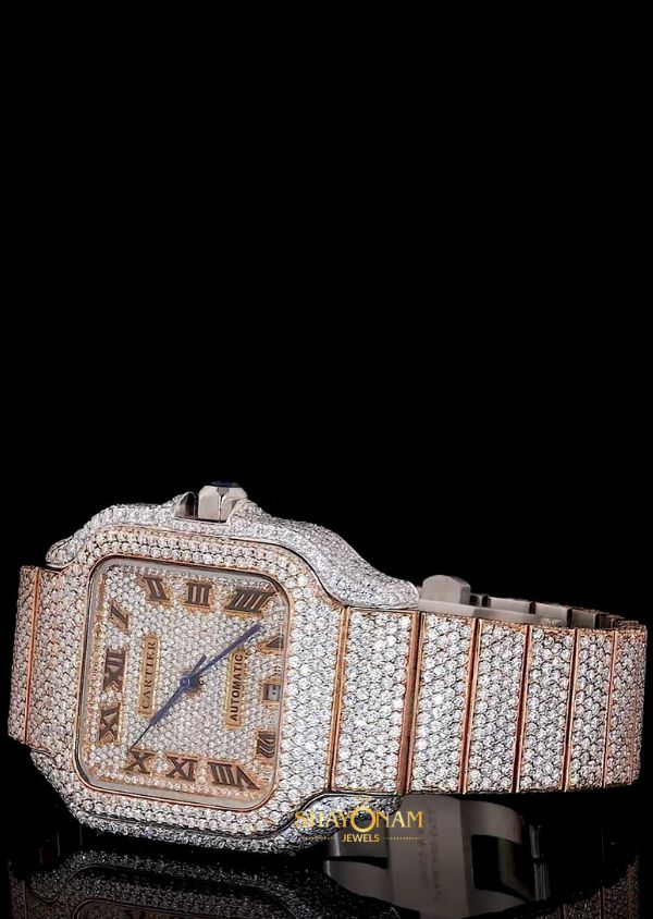 Dual Tone Iced Out Hip Hop Moissanite Diamond Wrist Watch For Men's