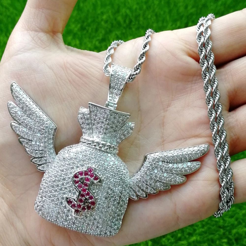 Moissanite Diamond Money Bag Wing Hip Hop Pendant