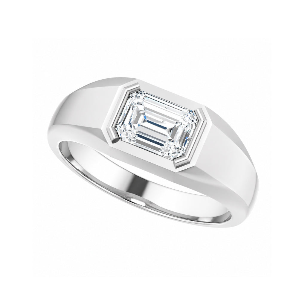 Emerald Cut Solitaire Bar Set Lab Grown Diamond Promise Ring