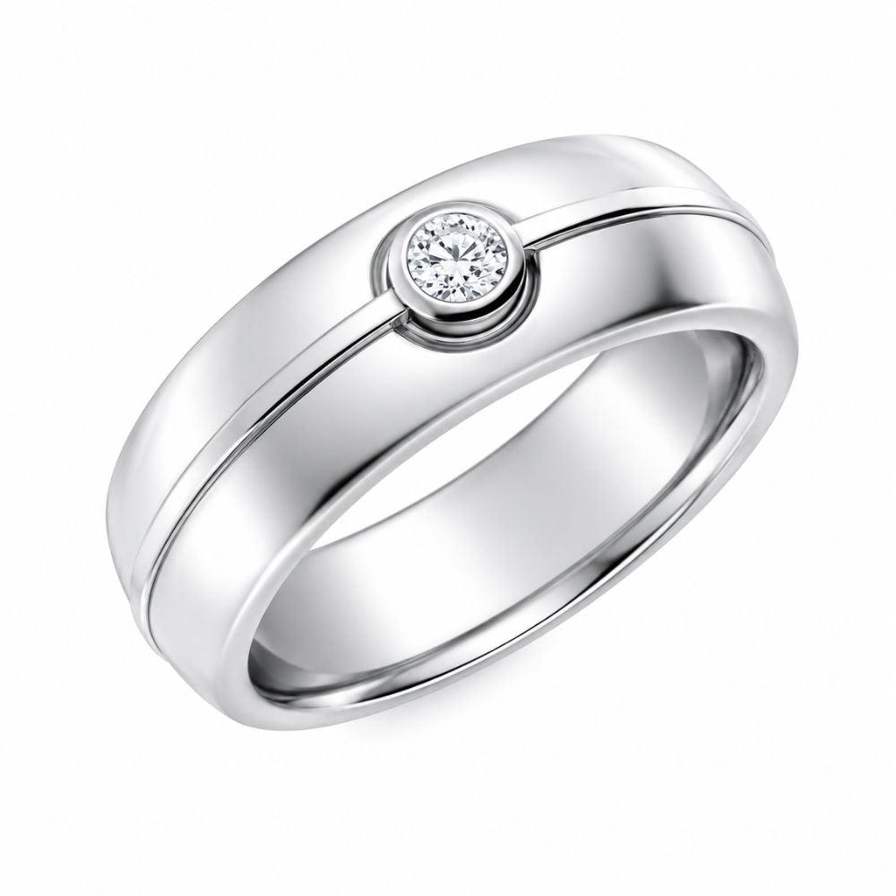 Round Cut Bezel Set Lab Grown Diamond Wedding Band