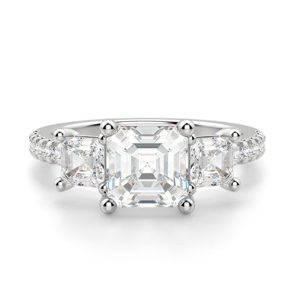 Asscher Cut Three Stone Moissanite Engagement Ring