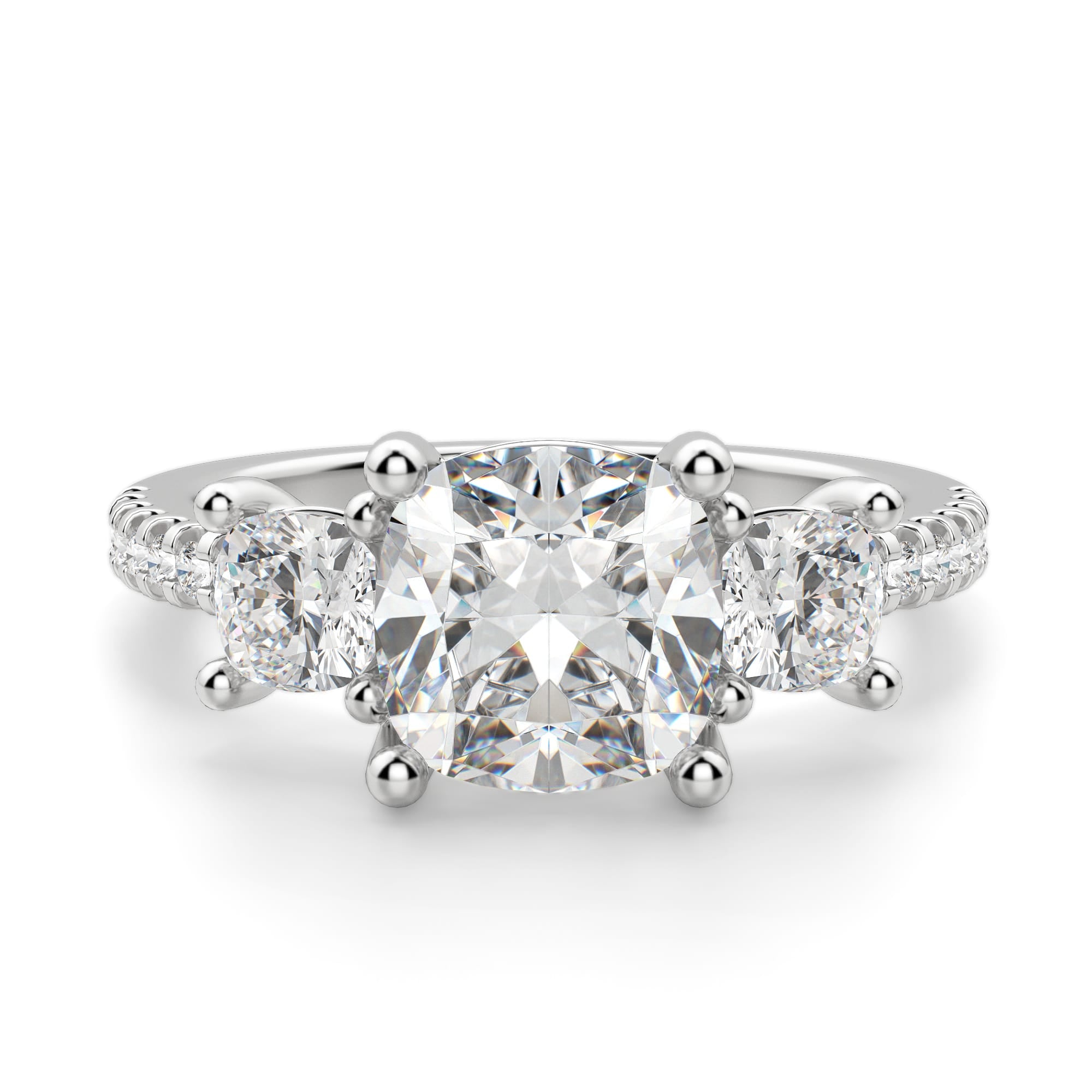 Cushion Cut Three Stone Moissanite Engagement Ring