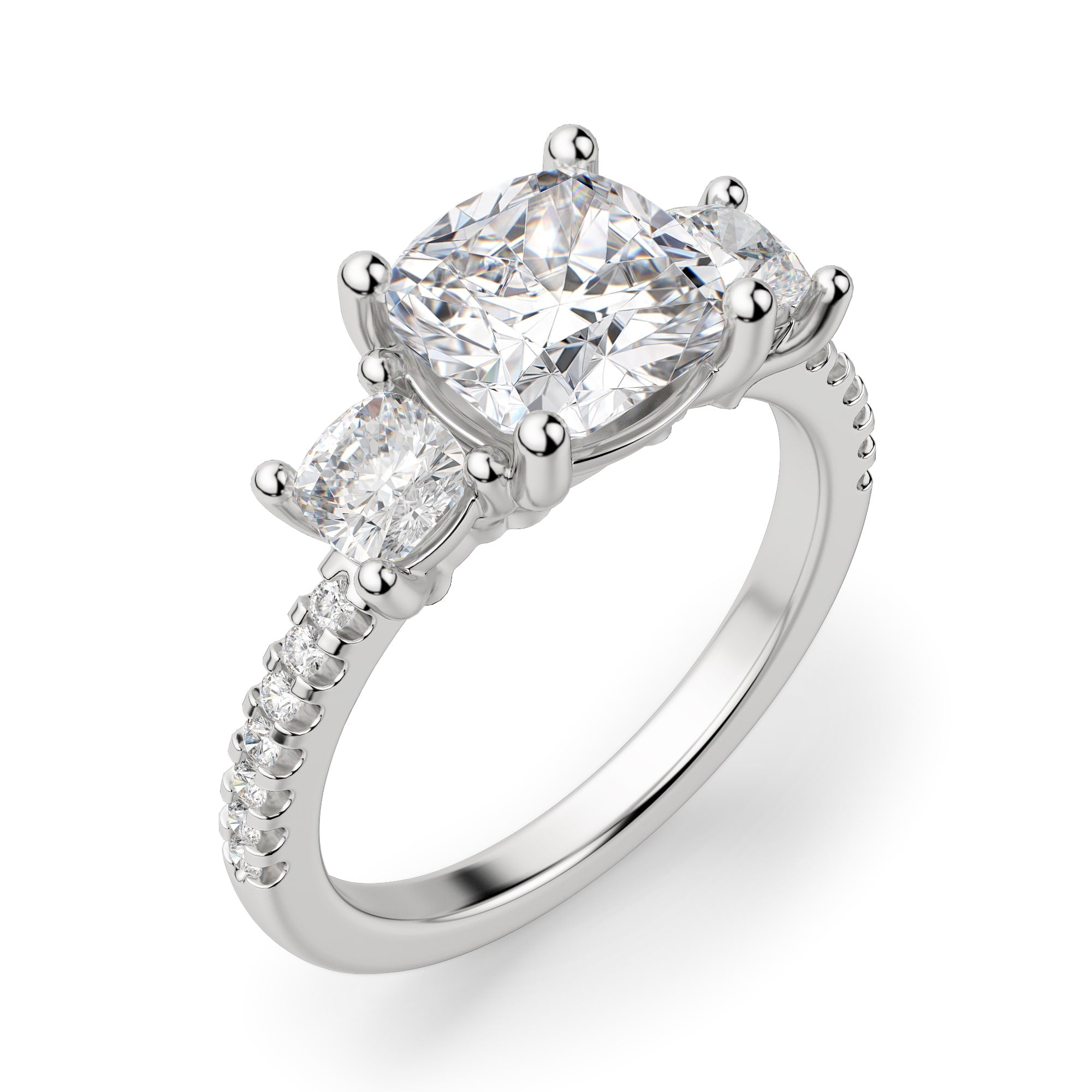 Cushion Cut Three Stone Moissanite Engagement Ring