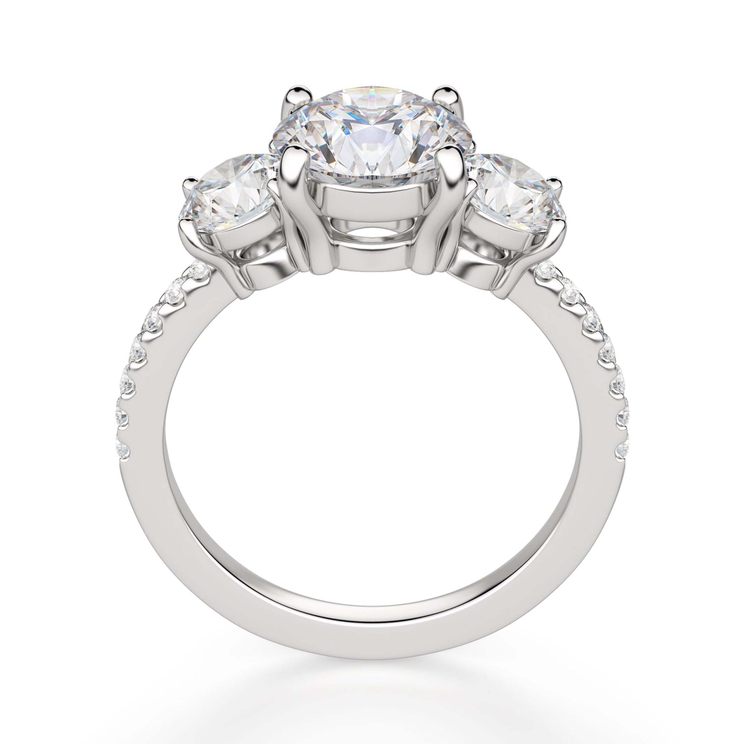 Round Cut Three Stone Moissanite Diamond Rings