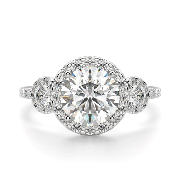 Brilliant Round Cut Three Stone Halo Engagement Ring