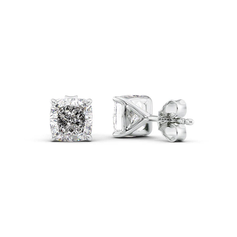 Moissanite Cushion Cut Push Back Solitaire Earrings
