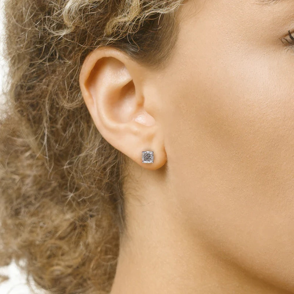 Moissanite Cushion Cut Push Back Solitaire Earrings