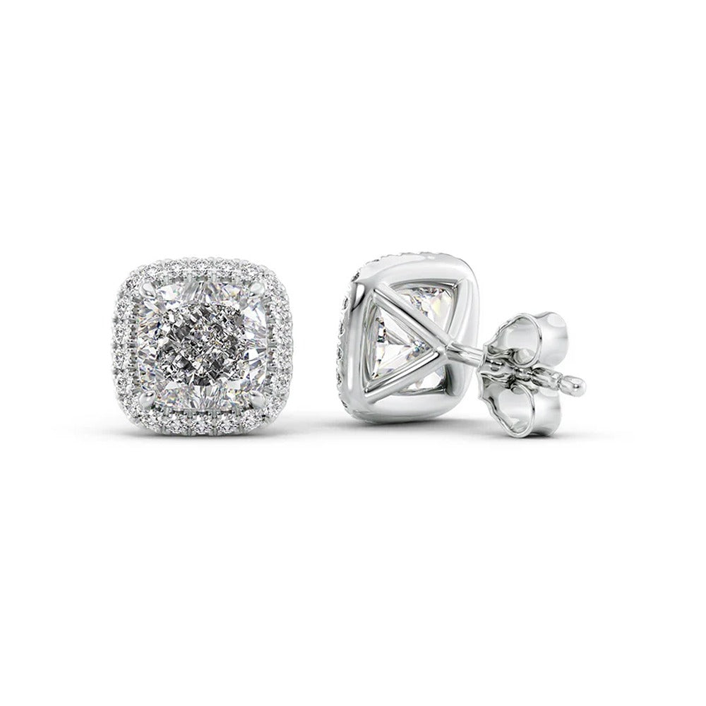 Moissanite Cushion Cut Push Back Solitaire Earrings
