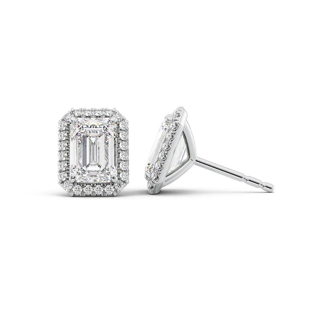 VVS1 Moissanite Emerald Cut Halo Earrings