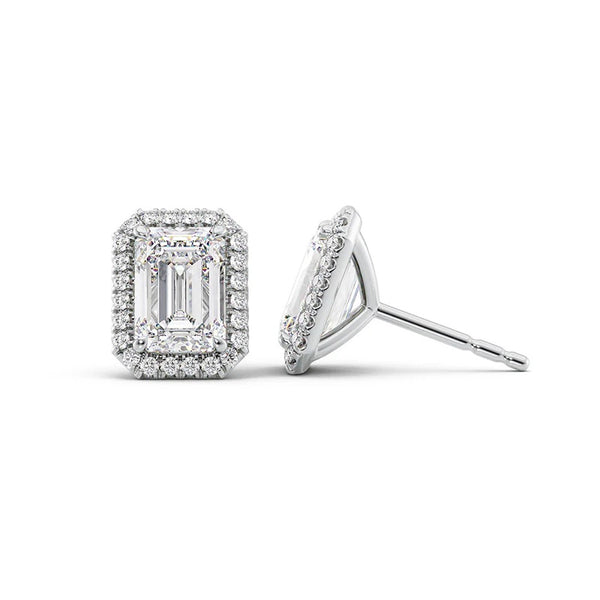 VVS1 Moissanite Emerald Cut Halo Earrings