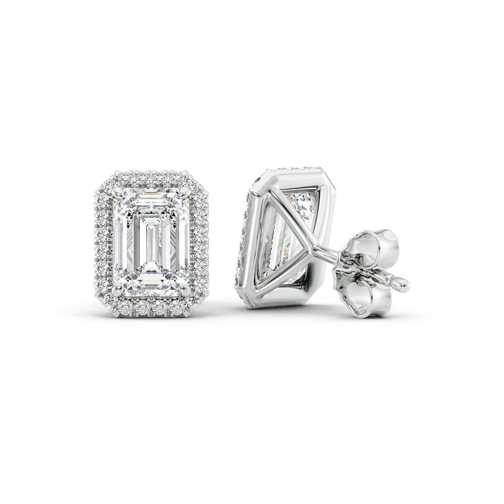 VVS1 Moissanite Emerald Cut Halo Earrings