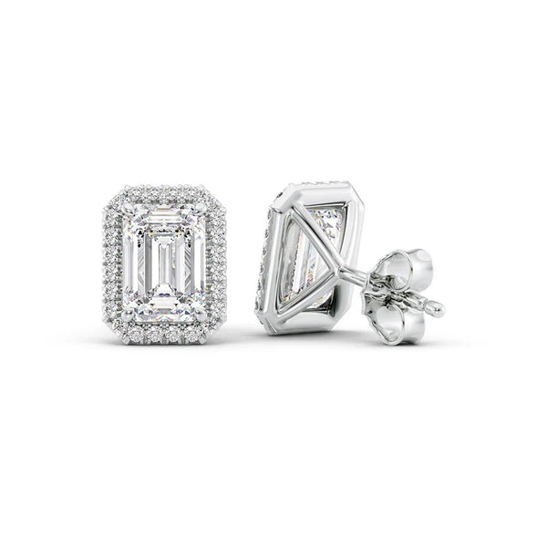 VVS1 Moissanite Emerald Cut Halo Earrings