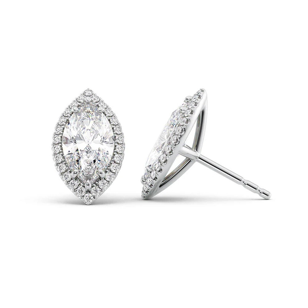 Marquise Cut VVS1 Moissanite Halo Stud Earrings
