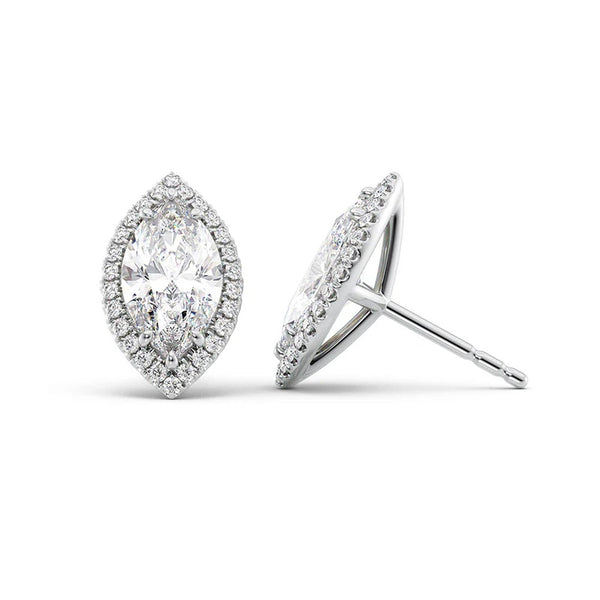 Marquise Cut VVS1 Moissanite Halo Stud Earrings