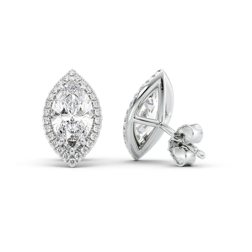 Marquise Cut VVS1 Moissanite Halo Stud Earrings