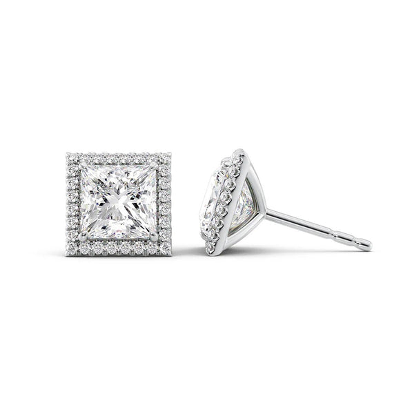 Princess Cut VVS Moissanite Halo Stud Earrings