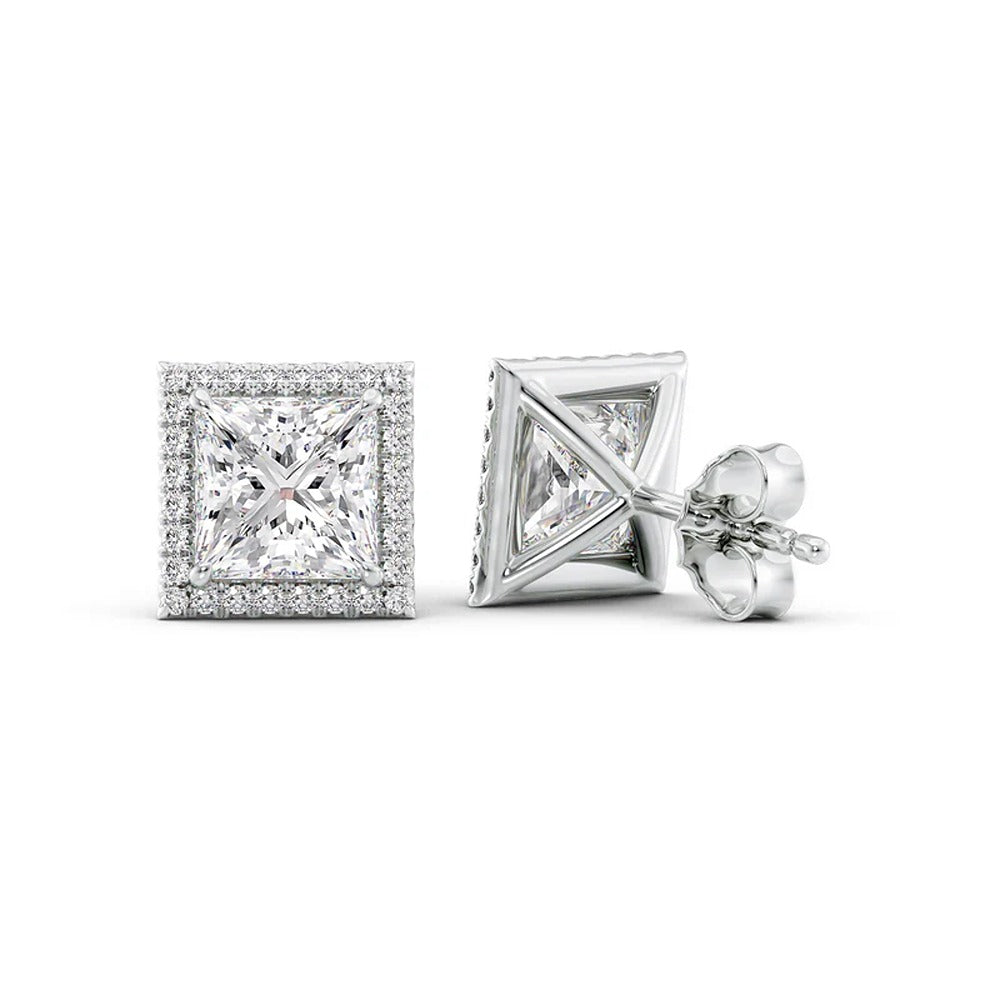 Princess Cut VVS Moissanite Halo Stud Earrings