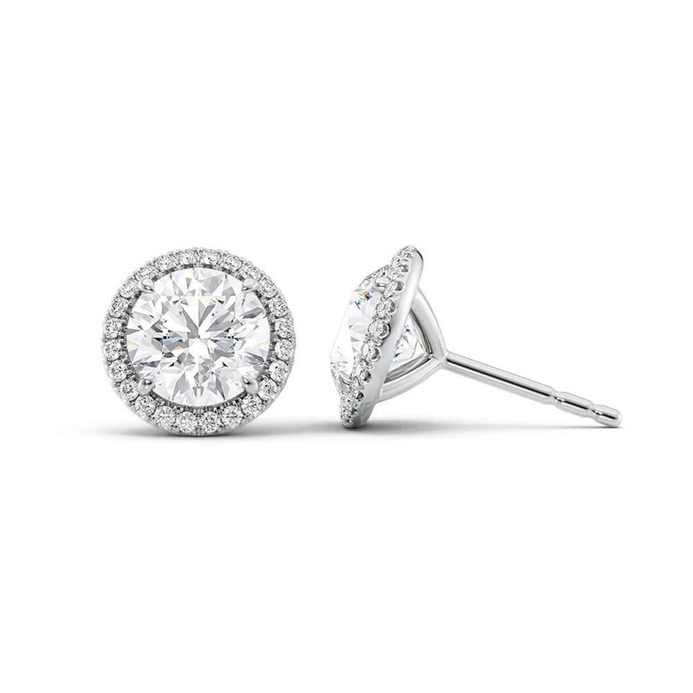 Round Brilliant Cut Moissanite Halo Stud Earring