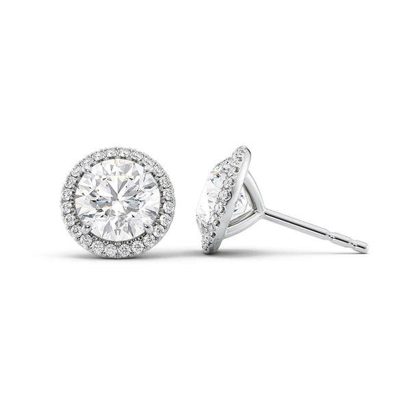 Round Brilliant Cut Moissanite Halo Stud Earring