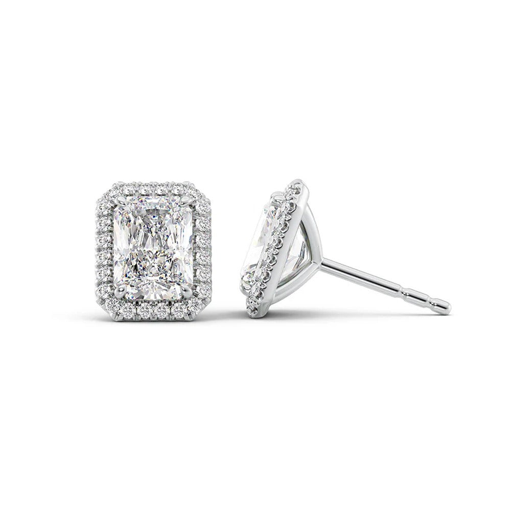 Halo Radiant Cut Moissanite Stud Earrings
