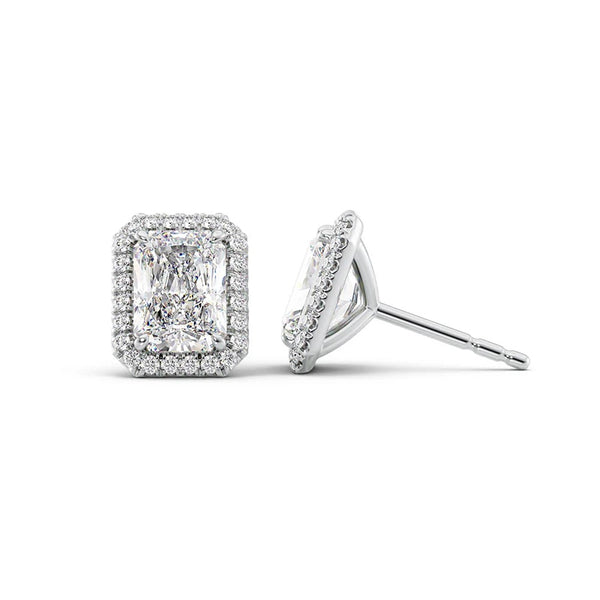 Halo Radiant Cut Moissanite Stud Earrings