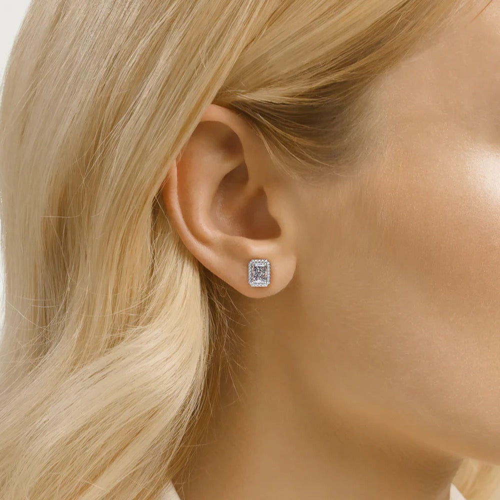Halo Radiant Cut Moissanite Stud Earrings