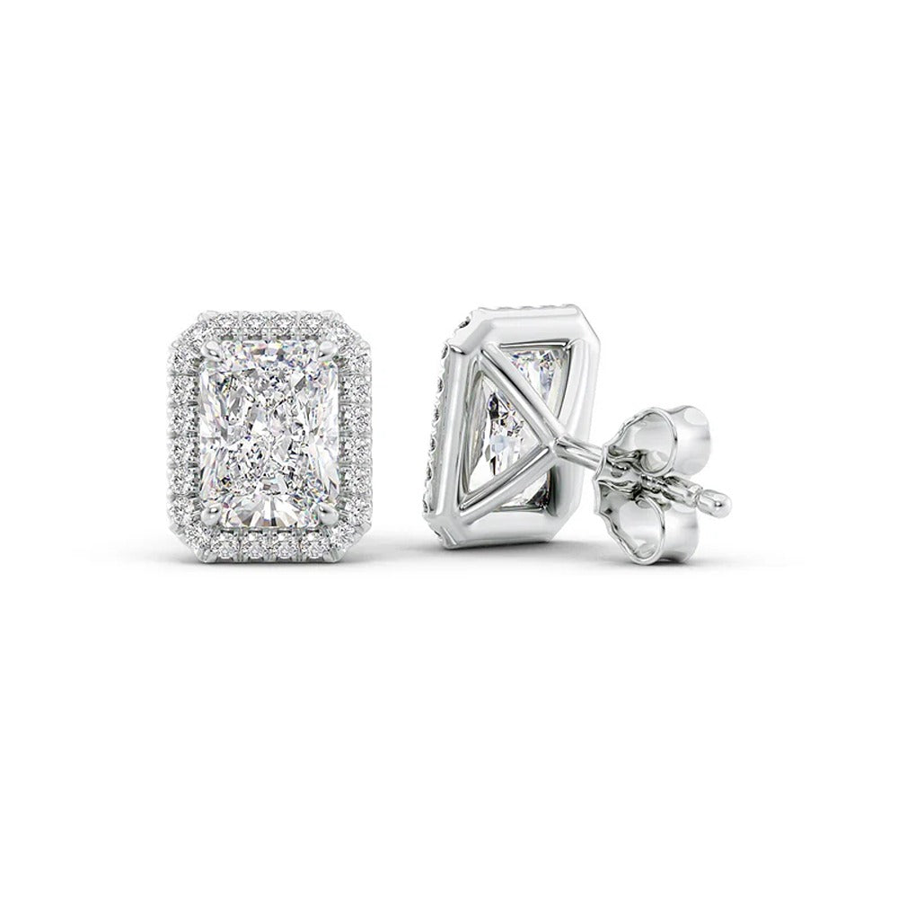 Halo Radiant Cut Moissanite Stud Earrings