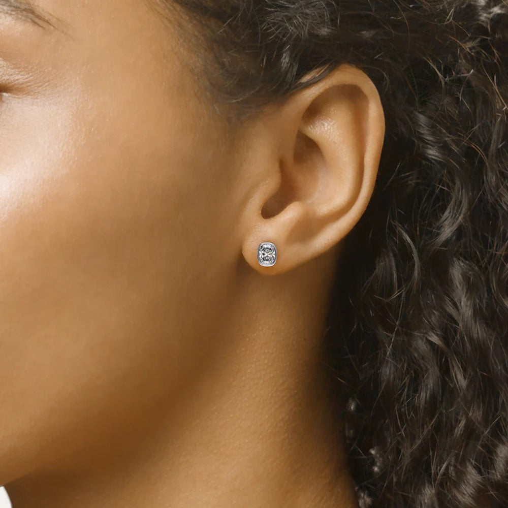 Moissanite Elongated Cushion Cut Bezel Set Stud Earring