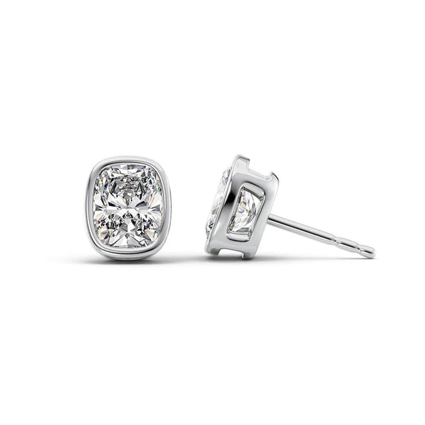 Moissanite Elongated Cushion Cut Bezel Set Stud Earring