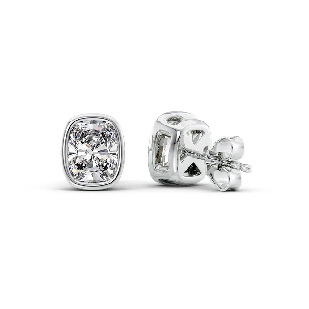 Moissanite Elongated Cushion Cut Bezel Set Stud Earring