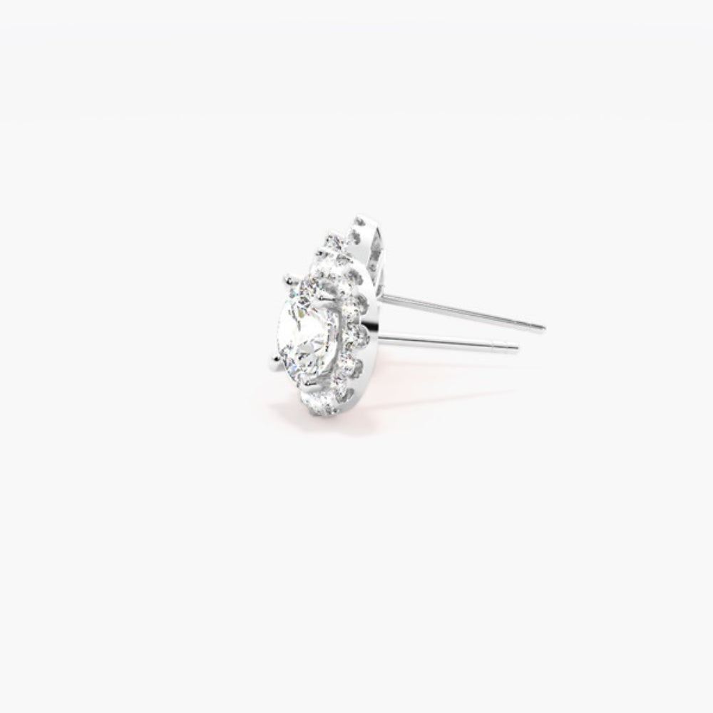 Round Cut Halo Style Moissanite Earring