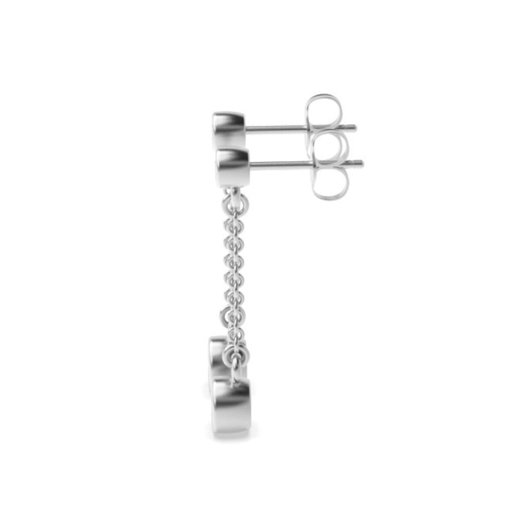 Round Cut Moissanite Bezel Set Chain Drop Earrings