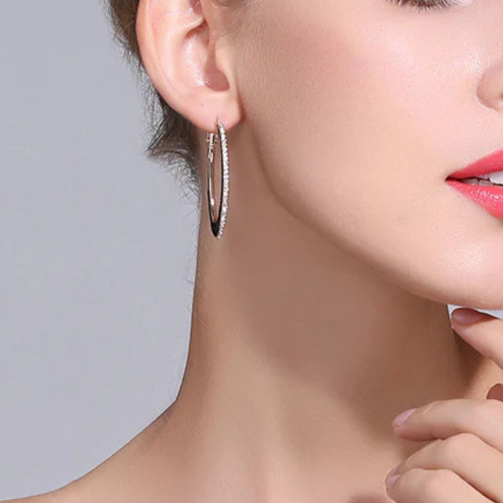 Round Cut Moissanite Pave Set Hoop Earrings