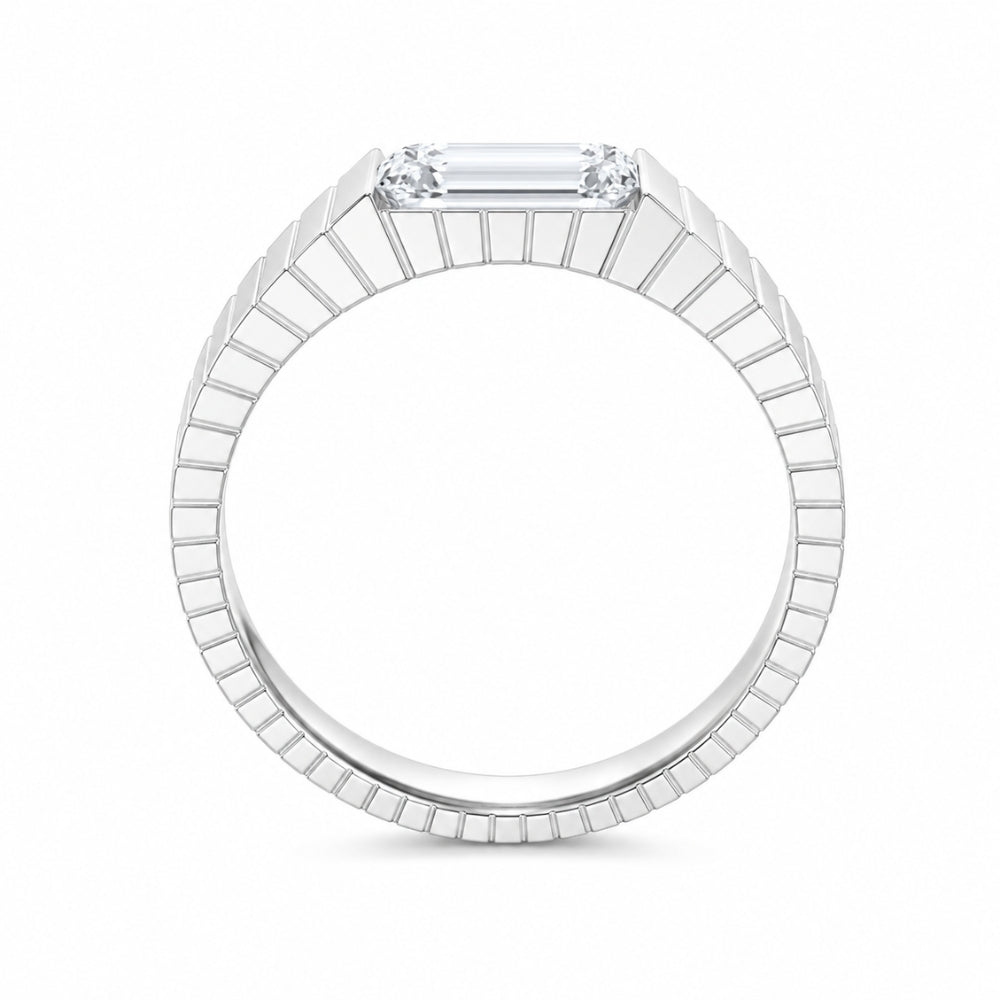Emerald Cut Bar Set Solitaire Lab Grown Diamond Engagement Ring For Men