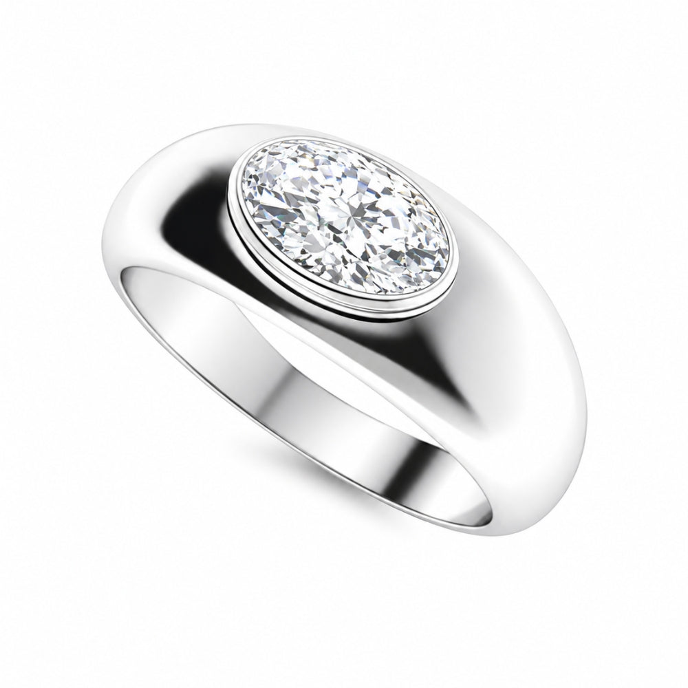 Oval Cut Solitaire Bezel Set Lab Grown Diamond Engagement Ring For Men