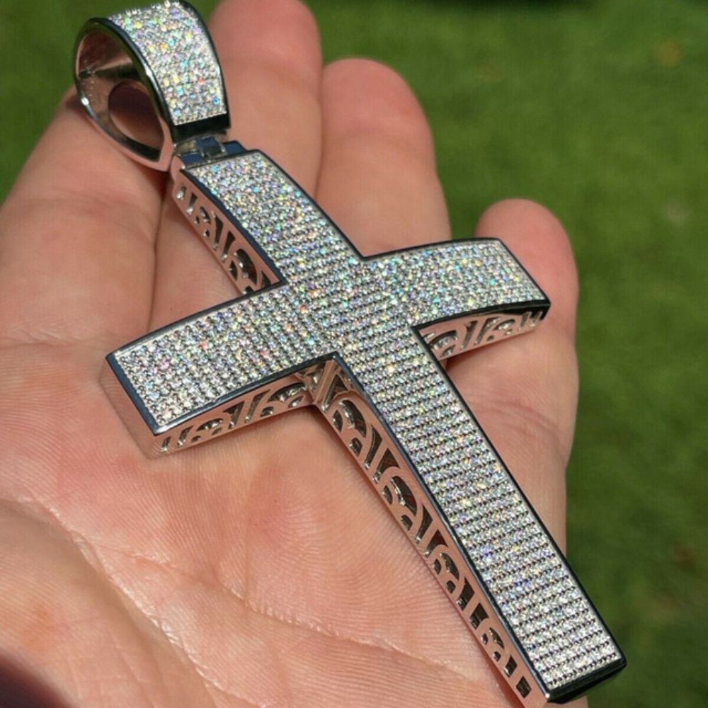 Iced Out Moissanite Diamond Rapper Style Cross Pendant