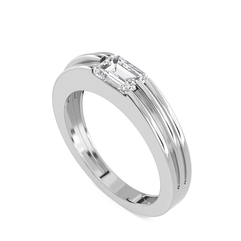 Emerald Cut Lab Grown Diamond Solitaire Bar Set Engagement Ring