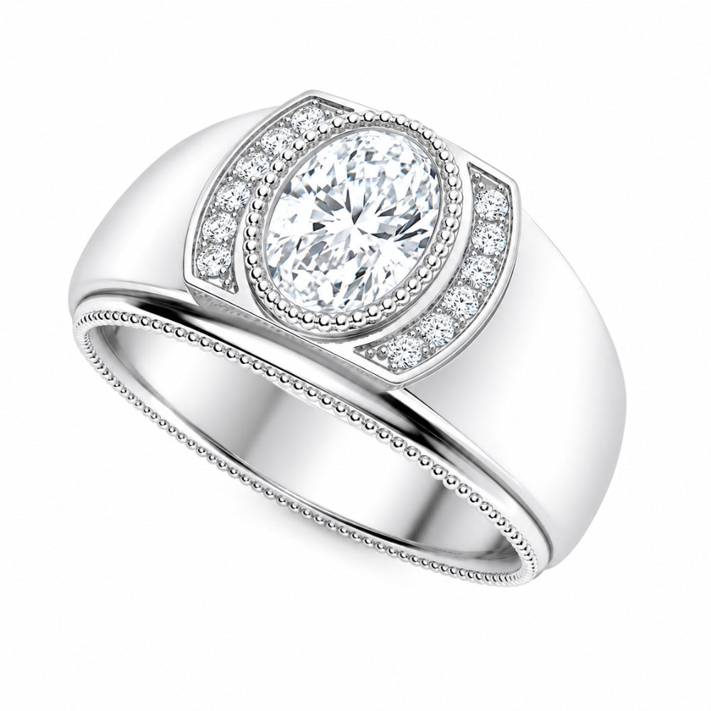 Oval Cut Filigree Style Lab Grown Diamond Men's Engagement Ring