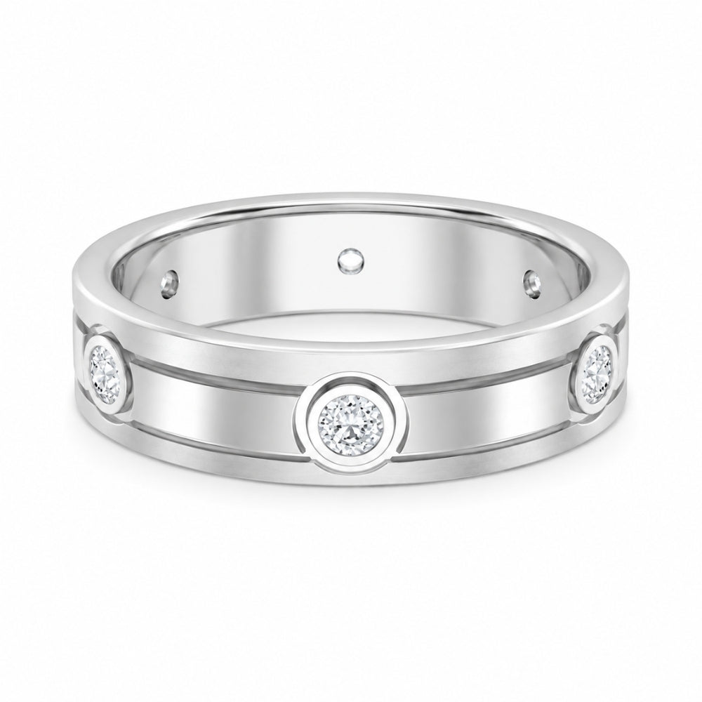 Round Cut Lab Grown Diamond Bezel Set Band For Birthday Gift