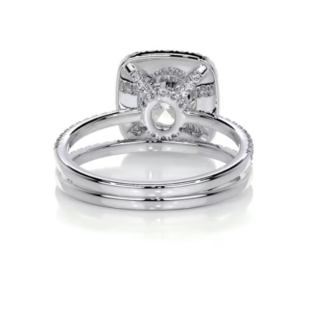 Moissanite Round Cut Hidden Halo Wedding Ring Set