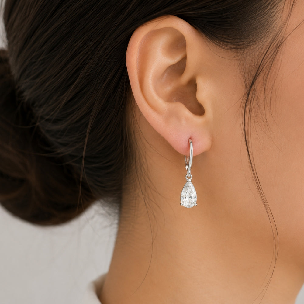 Pear Cut Moissanite Solitaire Drop Dangle Earrings For Women