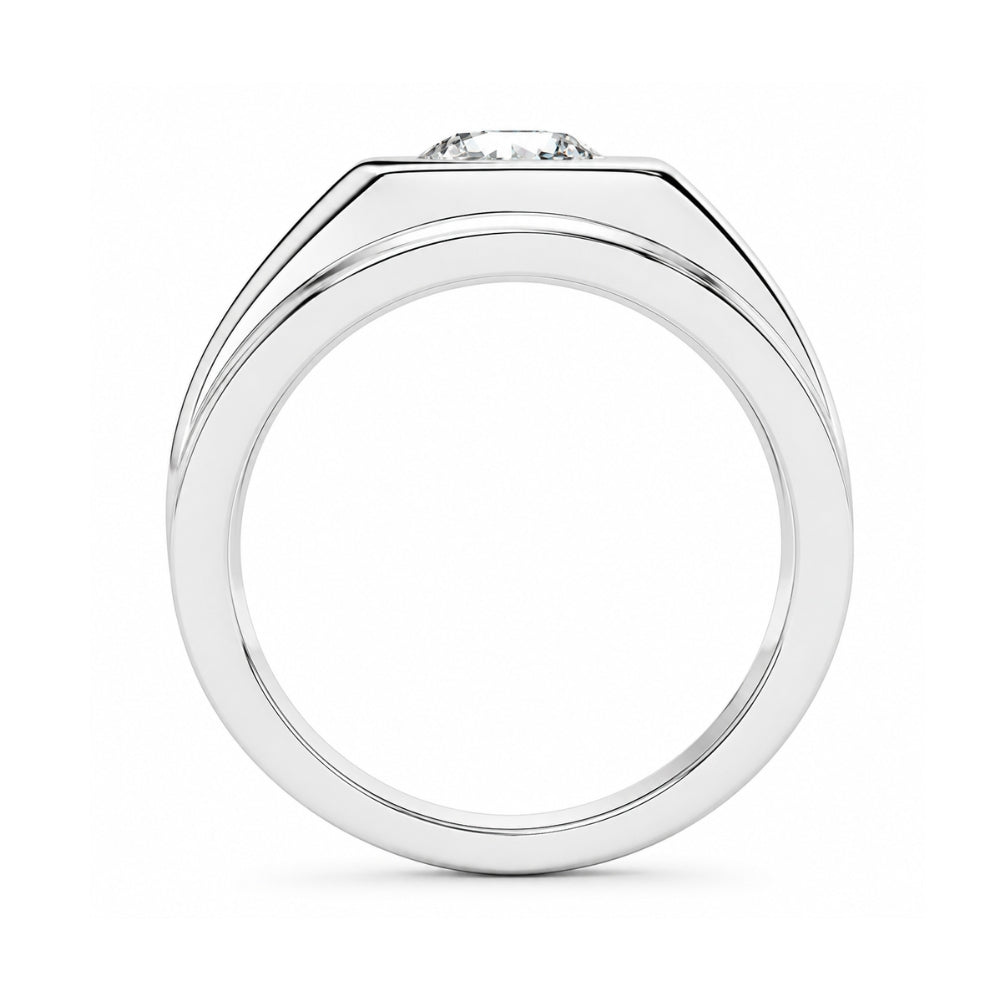 Round Cut Lab Grown Diamond Solitaire Bezel Set Men's Ring