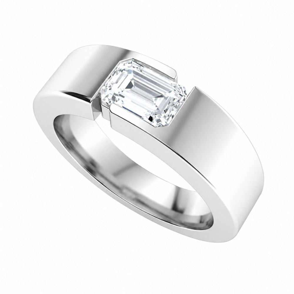 Emerald Cut Set Lab Grown Diamond Tension Set Wedding Band