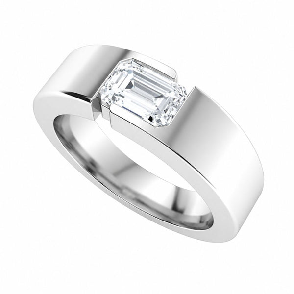 Emerald Cut Set Lab Grown Diamond Tension Set Wedding Band