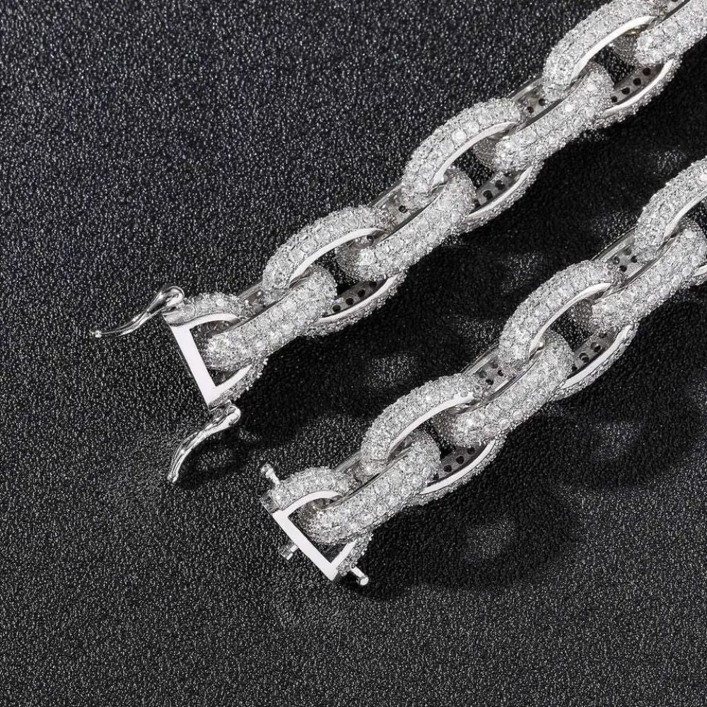 Round Cut Moissanite Iced Out Rolo Link Hip Hop Rapper Chain