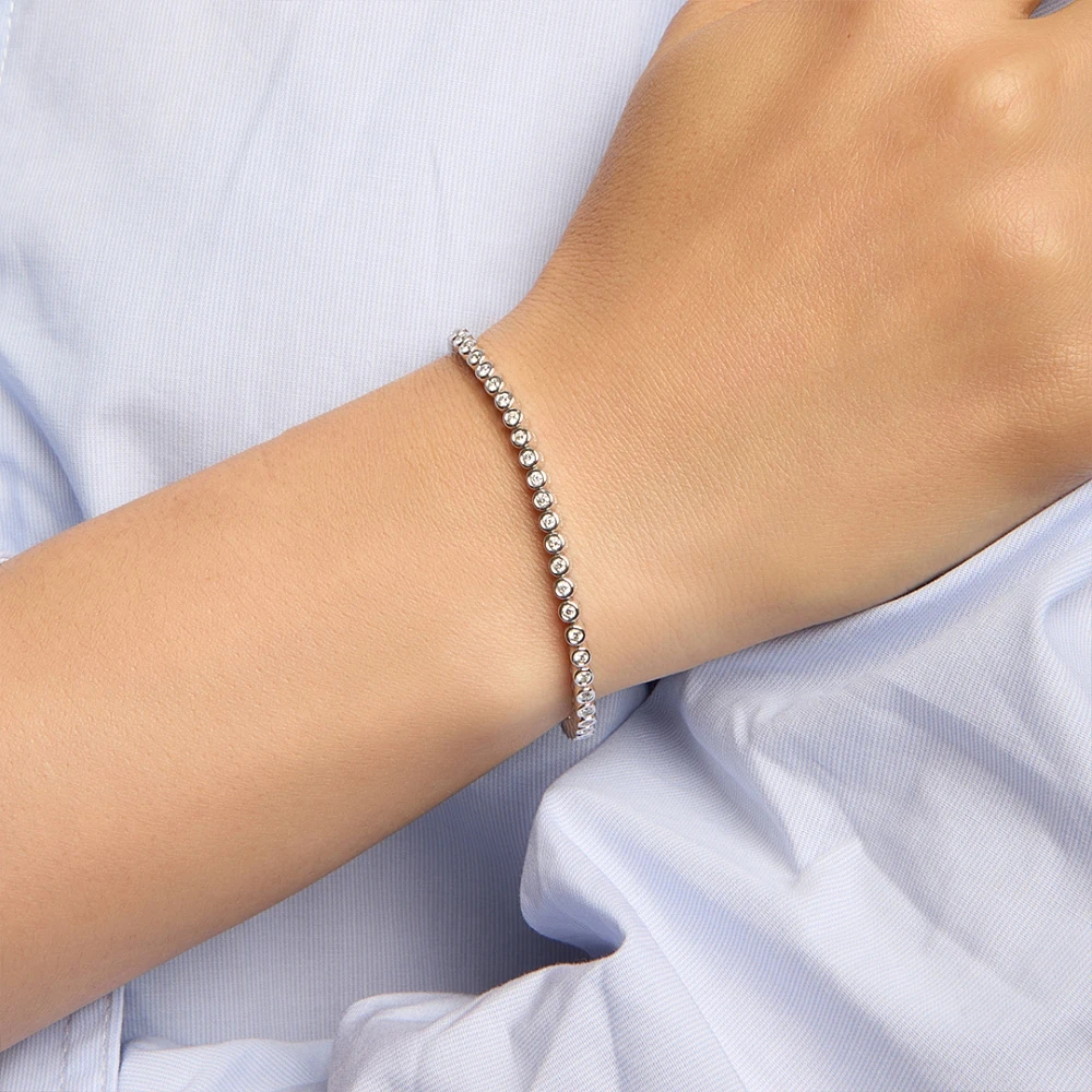 Round Cut Moissanite Bezel Set Tennis Bracelet